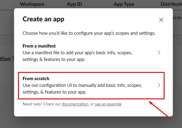 tạo app slack từ ban đầu - scratch